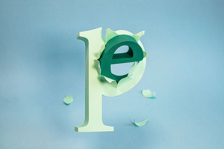 Letter e appears in large letter P.